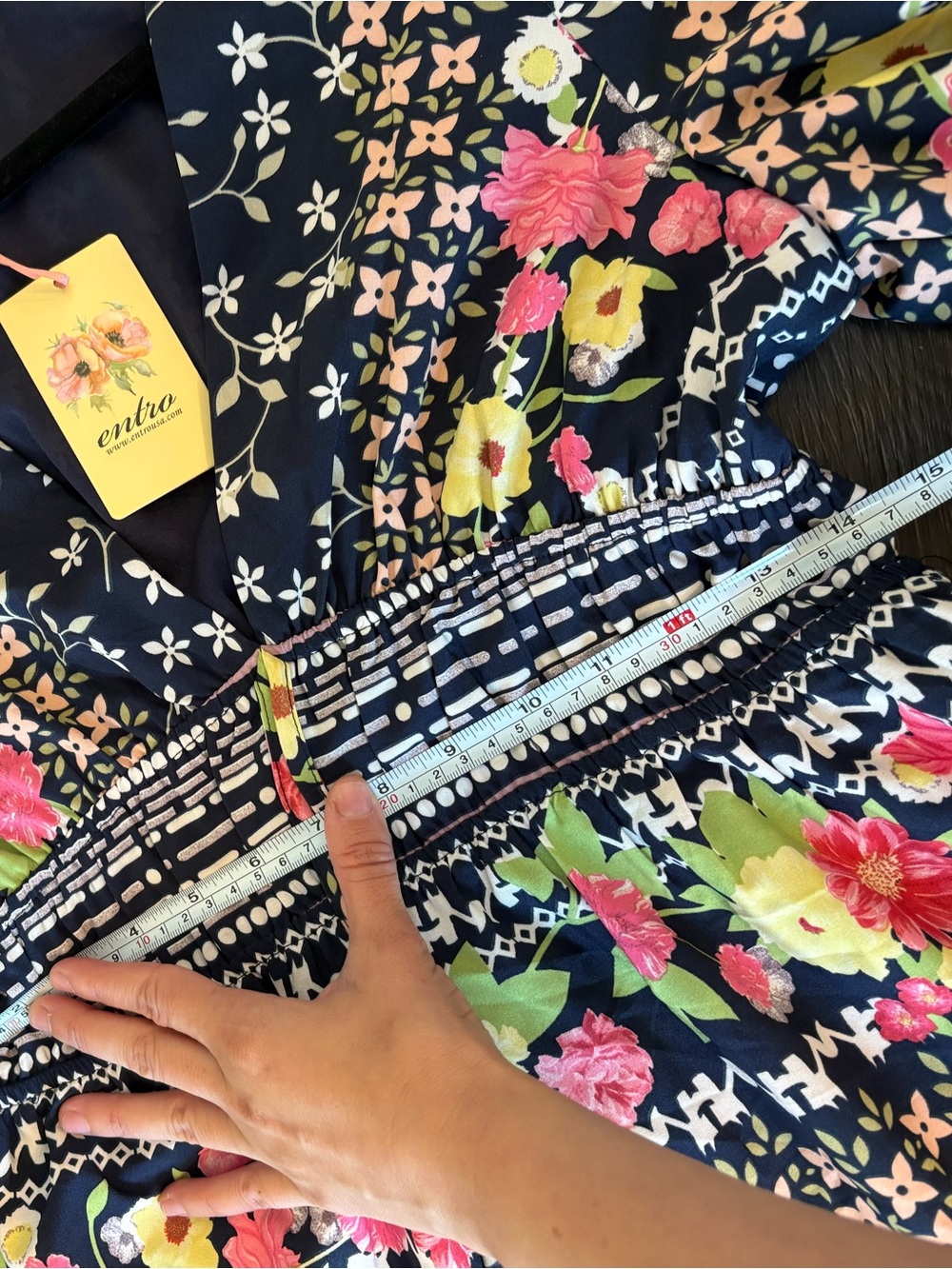 NEW Entro Navy Floral Midi Dress with Pink & Lime Accents large nwt - Picture 14 of 14